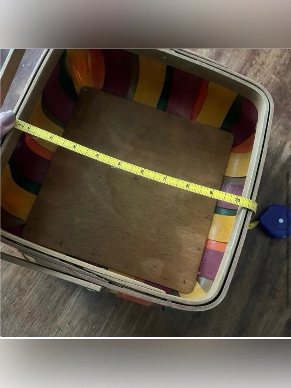 Vintage Multi-Color Wood Slat Squared Basket with Handle